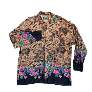 Vintage Cafe Styled In Italy Shirt Mens XL 2XL Floral Beach Hawaiian 80s hippie